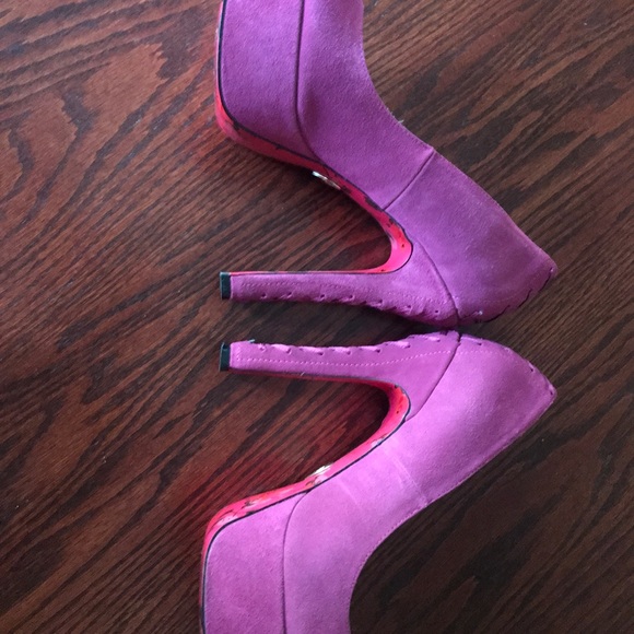 Betsey Johnson Shoes - Betsey Johnson pink peep toe suede heels